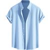 Generisch Camicia in pile da uomo con stampa larga, a maniche corte, casual, sottile, per ragazzi, Azzurro, M
