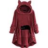 Generisch Felpa con cappuccio da donna con orecchie di gatto, in pile, con stampa carina, a maniche lunghe, Colore: rosso, L