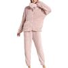Generisch Pigiama in Coral Fleece da Donna, Homewear, Loungewear, Caldo, Biancheria da Notte, Set in 2 Pezzi, Top con Bottoni e Pantaloni a Maniche Lunghe con Tasche, Casual Sleepwear, Comodo Completo