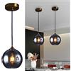 SWEMOPP Lampadario moderno nero, sfera di vetro fumé, lampada a sospensione a soffitto, in vetro ambrato cromato, lampadario industriale vintage per sala da pranzo, cucina, isola, ristorante, bar, caf