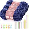 Benlay 3 filati di ciniglia da 100 g (3 x 80 m),filato di velluto per maglieria e uncinetto con aghi a grande orecchio,morbido filato di ciniglia per vestiti,coperte,borse,maglioni,progetti fai da te