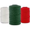 Netuno 3 gomitoli di filato macramè 5 mm 100 m di cotone colore bianco rosso verde bottiglia in cotone naturale per macramè filo decorativo set di 3 pezzi