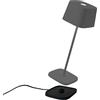 Zafferano, Lampada Ofelia, Lampada da Tavolo Ricaricabile e Senza Fili con Controllo Touch, Utilizzabile anche come Lampada da Esterni, Dimmer, 2200-3000 K, Altezza 29 cm, Colore Grigio Scuro