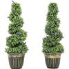 HOMCOM Set 2 Piante Finte da Interno di Bosso a Spirale 90cm con Lavanda, 30 Fiori e Vaso, Piante Topiaria Artificiali da Esterni, Pianta Finta Anti-UV per Decorazione Casa, Giardino, Verde e Blu