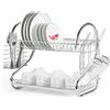 RELOVE Scolapiatti a 2 livelli, multifunzione, supporto per ciotola per tazze, scolapiatti con vassoio di scarico per cucina, 40 x 26 x 37 cm (gabbia per baguette + portabicchieri)