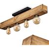 hofstein Lampada a soffitto Berat, lampada a soffitto allungata in metallo/legno in nero/marrone scuro, lampada moderna con trave in legno, 4 x E27,senza lampadina/e