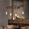 TEKHOME Lampadario a Sospensione Vintage in Corda, 6 Luci E27, Design Industriale Retro, Lampadario da Soffitto per Cucina, Sala da Pranzo, Bar, Ristorante, Altezza Regolabile A89-6