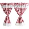 A.Monamour Tenda Corta per Finestra Piccola Opaca - Quadretti Rossi Bianchi Di Cotone Con Pizzo Voile Bianco - Cucina Bistrot Caffè Mezza Mantovana a Vetro a Pannello