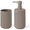Inbagno Set Accessori Bagno 2 Pezzi Tortora Cannettato Con Dispenser E Porta Spazzolini - Linea Arizona | D 7,5 X H 12 Cm