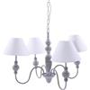DiKasa Lampadario a Sospensione 4 Bracci in Metallo Grigio Stile Shabby Chic, Paralumi in Tessuto Bianco Smontabili, Attacco E14, Diametro 56 cm Altezza 95 cm