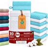 Betz 10 guanti da bagno manopola Palermo 100% cotone misure 16 x 21 cm colore bianco e turchese