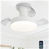 QINGYING 52cm Ventilatore Da Soffitto Con Luce E Telecomando, Lampadario Ventilatore Retrattile Silenzioso Per Camera Da Letto, Lampadario Con Pale LED Dimmerabile Reversibile Con Luce 6 Velocità, Bianco
