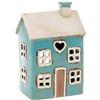 Home of Christmas Lichthaus | Tealight Cottage | Candeliere | Portacandele | Ceramica (turchese/beige, 18 x 12 x 9 cm)