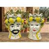Mondocreazioni Coppia teste di moro regina e re in ceramica decorata stile siciliano vasi moderni gic (LIMONI, 16 X 16 X 25 CM)