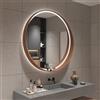 GHHDPDMJ Specchio Illuminato con Cornice in Legno, Specchio da Bagno Rotondo a LED, Specchio da toeletta Illuminato a Parete, Specchio per Il Trucco con sensore Touch, Luce LED dimmerabile a 3 Colori