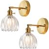 TOKTOP Set di 2 Applique da Parete Fiore Vintage in Ottone Dorato e Trasparente Verde con Interruttore, Lampada da Muro E27, Illuminazione da Muro per Bagno, Camera, Soggiorno, Cucina