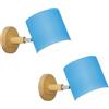 LIGKIN 2 Pezzi Applique da Parete Interni E27 Lampada da Parete Legno Regolabile Lampada da parete con Paralume in Metallo Faretto Luce per Comodino Ufficio Soggiorno Lettura, Blu
