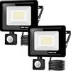 Jefedana 2*faretto led da esterno con sensore di movimento 50W 5000LM Faro LED Esterno IP66 Impermeabile LED Esterno Bianco Freddo 6000K Lampada a Rsparmio LED per Cortile, Campo da Basket