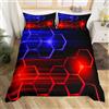 Homemissing Set di biancheria da letto a nido d'ape per bambini, ragazzi e ragazze, set copripiumino geometrico con alveare, per letto singolo, decorazione per camera da letto, colore: rosso e blu, 2 pezzi