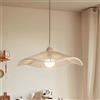 NOCHX Wabisabi Retro Lampadario da Soffitto Giapponese Legno Colore A Mano Tessuto Canapa Corda Lampadario Stile Bohemian Regolabile Altezza Ristorante Bar Sospensione Luce(Natural Wood Color,42cm)