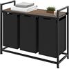 tectake® Cesto per Biancheria con Ripiano Effetto Legno, Cesto Portabiancheria con Sacchi Estraibili, Porta Biancheria con Struttura in Acciaio, Regolabile, Design Industriale - 34x93,5x72 cm