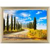 ConKrea Quadro su Tela Canvas INTELAIATO - con Cornice - Siena - Cipressi - Viale Alberato - Toscana - 70x100cm - Stile Design Legno Naturale - (cod.2937)