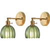 LFsem Applique Vintage in Vetro Floreale per Camera, Corridoio & Bagno, Lampada da Parete Interno Dorata, Angolo Regolabile, Presa E27 con Interruttore (Verde, Doppia)