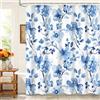 Kzzfqxb 152x183cm Tende da doccia floreali bianche e blu con ganci in plastica, foglie petali fiori rami moderne impermeabili per il Vasca, elegante tessuto in poliestere per Bagno