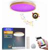 chysongoods Plafoniera LED Musicale da 50CM MW, Paralume Effetto Legno, Compatibile con Alexa, Altoparlante Bluetooth Integrato, Effetto Luce RGB, Dimmerabile, con Telecomando