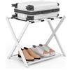 RELAX4LIFE Portavaligie Pieghevole, Robusto Portabagagli Multiuso con 2 Ripiani, 68 x 43 x 56 cm, Cavalletto Reggivaligie Salvaspazio con Scarpiera per Casa e Hotel, Portata 80 kg,Bianco