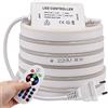 KISUFU 220V Striscia LED RGB Neon 2m,SMD 5050 60 LED/m Luce al Neon Striscia LED RGB con Telecomando a 24 tasti,Nastri LED Flessibile IP65 Multicolore Luce Striscia LED Neon per Camera da letto,Bar