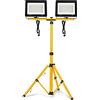 Froadp 2x200W Faretto Cavalletto Telescopico Proiettore, Doppio Faretto LED Faretto Portatile, Costruzione Lampada da Lavoro a LED Portatile Impermeabile, Alloggiamento in Alluminio (Bianco freddo)