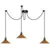 DC VOLTAGE Lampadario vintage retrò a 3 bracci, 195 cm, regolabile, con attacco a soffitto, E27, 60 W, paralume conico in metallo, luci a ragno per camera da letto (Giallo)