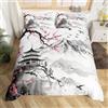 Homewish Set Copripiumone Singolo con Fiori di Ciliegio Rosa, Set Biancheria da Letto Stile Giapponese per Bambini, Adolescenti e Adulti, Estetico Copripiumino con Stampa di Paesaggio Orientale a