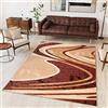 TAPISO Dream Tappeto Salotto Moderno Soggiorno Marrone Crema Astratto Onde A Pelo Corto 140 x 200 cm