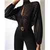 ZIERUCI Camicetta da Donna a Maglia da Donna Sheer Manica Lunga Camicia da Donna a Maniche Lunghe Nero Vuoto Hollow Sexy Tops Abbigliamento Femminile Summer Femmina Camicette Hot