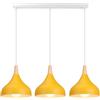 iDEGU 3 Luci Lampadario a Sospensione Retrò LED Lampada a Soffitto in Legna Metallo Moderna Lampada a Sospensione Stile Scandinavo Plafoniera per Sala da Pranzo Soggiorno Cucina (Giallo, Barra)