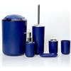 Wanym Set Completo di Accessori per il Bagno, Moderno ed Elegante - 6 pezzi, Con Dispenser Sapone, Portaspazzolino, Portasaponetta, Portascopino, Pattumiera, Tazza per Spazzolino da Denti,Dark blue