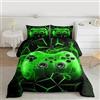 Loussiesd Set Trapunta da gioco con inserto per videogiochi per bambini e ragazzi set di biancheria da letto reversibile per console da gioco colore: verde traspirante