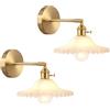 TOKTOP Set di 2 applique da parete in vetro bianco applique in ottone regolabili lampada da parete con interruttore per camera da letto bagno soggiorno