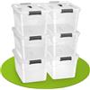 Juskys scatola per conservazione con coperchio - Set da 6 scatole in plastica 30l - Scatola grande, impilabile, trasparente - Sistema di organizzazione per conservazione