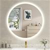YU YUSING Specchio Bagno Rotondo con Luce LED 70cm, Specchio da Parete Retroilluminato Bagno, 3 Colori di Luce, Luminosità Regolabili, Interruttore Touch, Antiappannamento, Display Dell'Ora, IP44