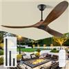 OUENGK Ventilatore a Soffitto in Legno Senza Luce 178 cm per Esterno/Interno, Con Telecomando, Motore DC Reversibile Ultra Silenzioso A Sei Velocità, 3 Pale - Per Patio, Gazebo, Soggiorno Rustico