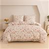 Cotton Market Biancheria da letto 135 x 200 cm, in microfibra di cotone, set da 2 pezzi, con chiusura lampo, copripiumino con 1 federa da 70 x 80 cm, motivo floreale, coniglietto/beige