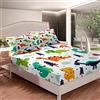 Loussiesd Set di lenzuola per bambini con stampa di dinosauri cartoni animati con lenzuolo con angoli per bambini, motivo animali della giungla selvatica, decorazione per la camera da letto, 3 pezzi, king size