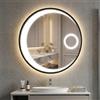COSTWAY Specchio Bagno con Luce LED da 61 cm, Specchio Rotondo da Parete con Lente d'Ingrandimento 3X, Antiappannamento, 3 Colori Luce, 3000K-6500K, Luminosità Regolabile, IP44