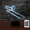 FLRXHK Trombone 3D Illusion Luce Notturna Touch Tavolo Lampada da Scrivania con Telecomando 16 Colori Ottica USB LED Luce Notturna per Bambini Regalo Decorazione della Camera