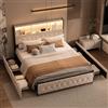 BRILVERDE Letto Imbottito 180x200 con Contenitore, 4 cassetti, Letto Matrimoniale con USB e LED, Struttura Letto con Rete a doghe e testiera, Velluto (Beige, 180 x 200 cm)
