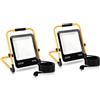 Tubiaz Faretto LED da Cantiere, 2Pack 200W Super luminoso Faro LED 16000LM 6000K Bianca Freddo Lampada da Lavoro con staffa pieghevole, Impermeabile IP66 per cantiere edile (3M Cavo con Spina)