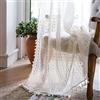 WAZZIO Tende in pizzo bianco sporco - lunghe 244 cm, 2 pannelli, stile boho, velate, con nappa, tasca per asta, tende in tulle di cotone per la privacy per camera da letto e soggiorno